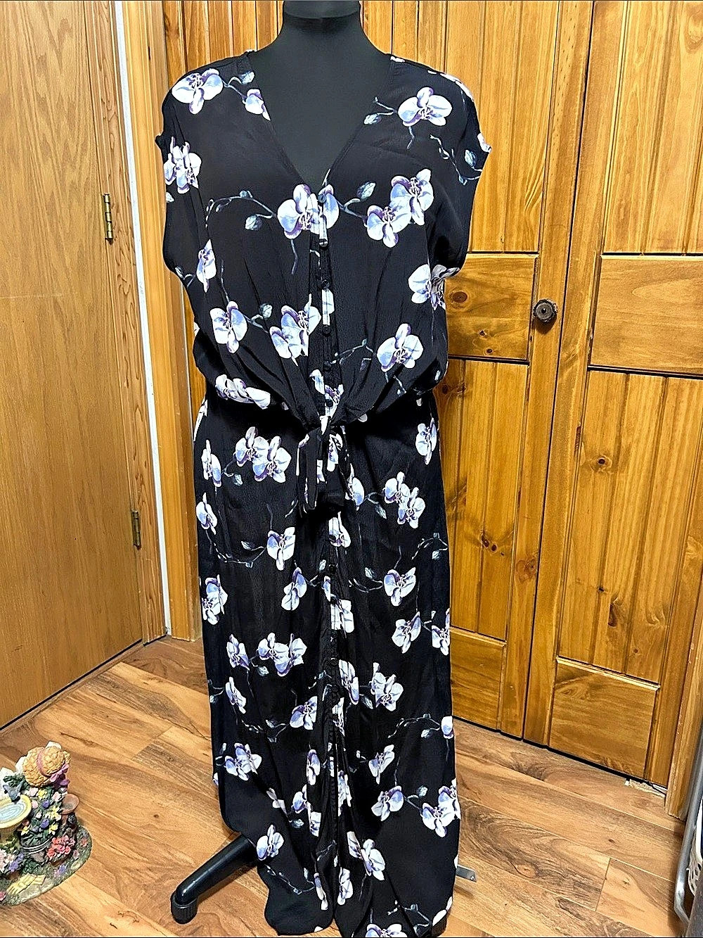 Ellos Floral Maxi Dress in Black & Purple Size 16 NWT